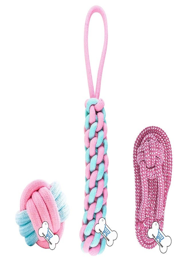 THE DDS STORE Dog Rope Chew Toys Set Braided Cotton Teeth Cleaning Chewers for Puppies,Small,Medium Dogs Durable Teething Ropes,Tug of War Ball Training Playing (Ball+ Dummy+Slipper) - Image 1